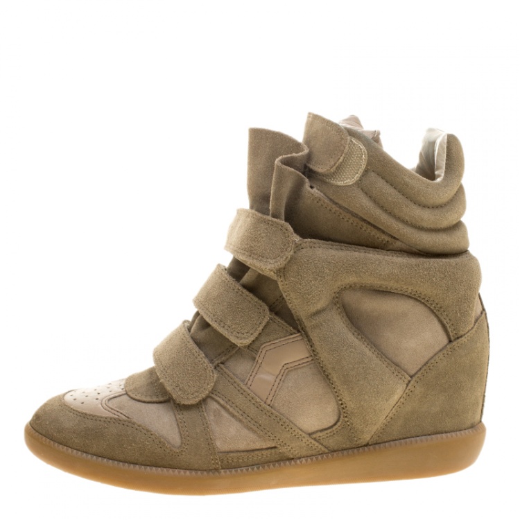 Isabel Marant Khaki Suede Bekett Wedge Sneakers Size 40 | TLC