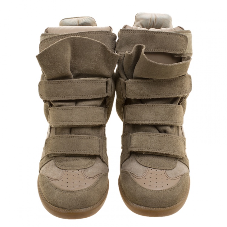 Pre Owned Isabel Marant Khaki Suede Bekett Wedge Sneakers Size 40