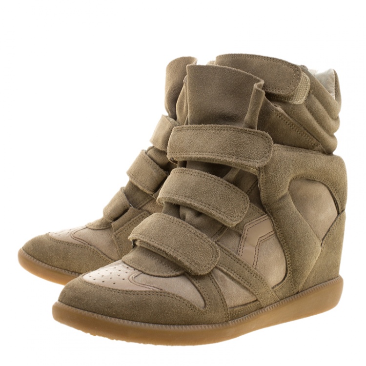 Pre Owned Isabel Marant Khaki Suede Bekett Wedge Sneakers Size 40