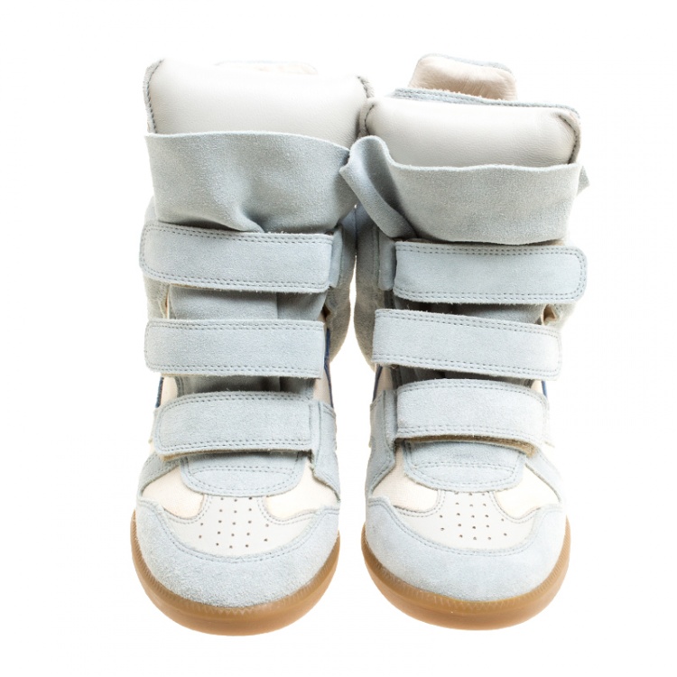Pre Owned Isabel Marant Grey/Beige Suede and Canvas Bayley Star Wedge Sneakers Size 37