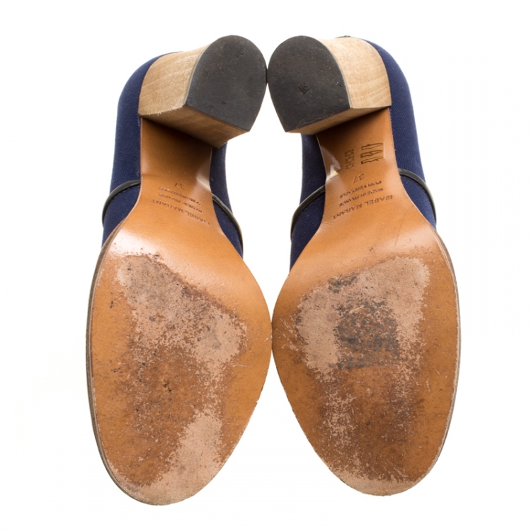 Pre Owned Isabel Marant Blue Canvas Block Heel Booties Size 37