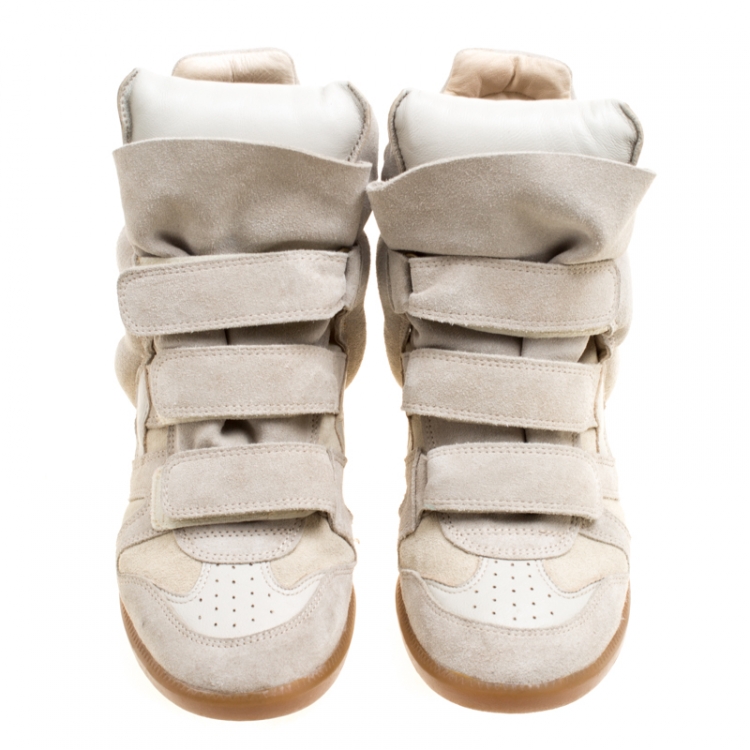 Pre Owned Isabel Marant Beige Suede Bekett Wedge Sneakers Size 39