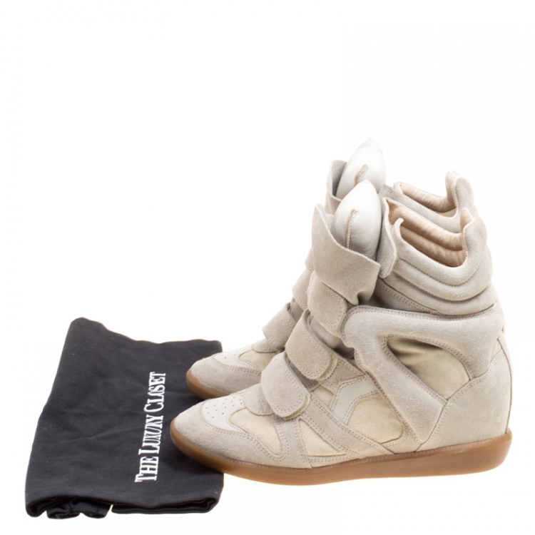 Pre Owned Isabel Marant Beige Suede Bekett Wedge Sneakers Size 39