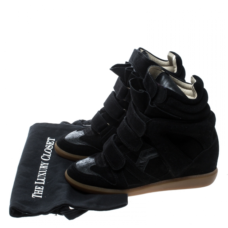 Pre Owned Isabel Marant Black Suede And Leather Bekett Wedge Sneakers Size 38