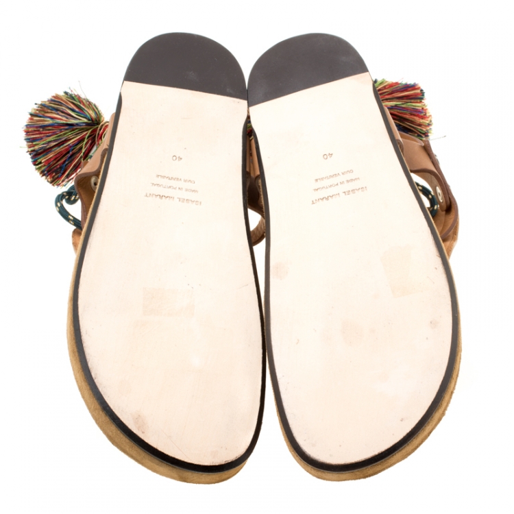 Pre Owned Isabel Marant Brown Suede and Leather Cook Lee Tassel Flat Sandals Size 40
