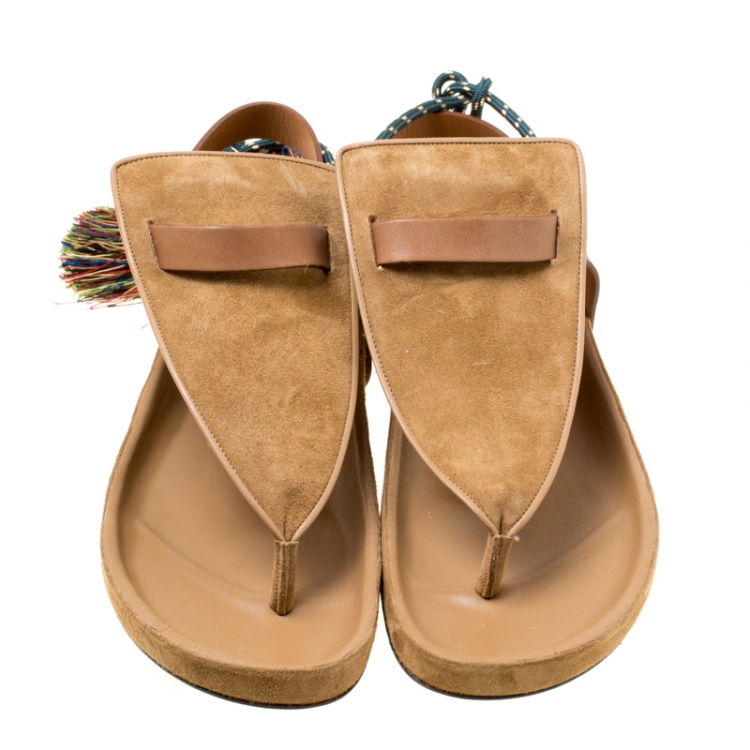 Pre Owned Isabel Marant Brown Suede and Leather Cook Lee Tassel Flat Sandals Size 40