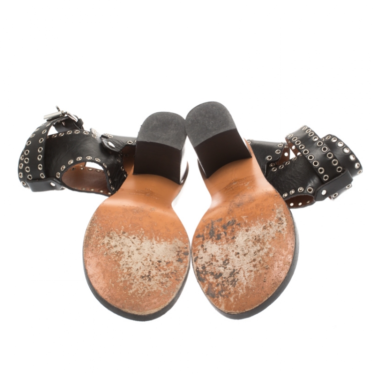 Pre Owned Isabel Marant Black Studded Leather Jaeryn Ankle Strap Sandals Size 40