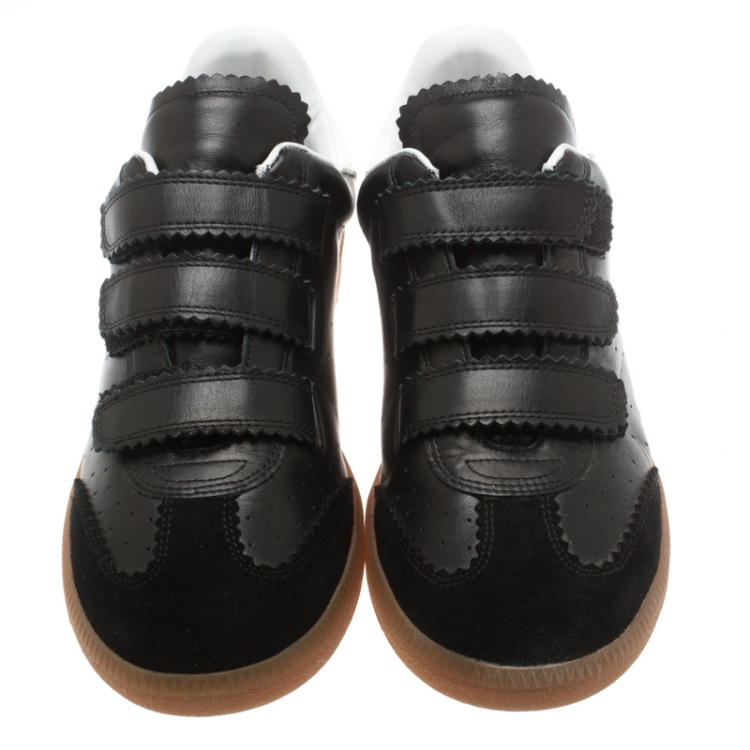 مملوكة مسبقًا Isabel Marant Black Leather And Suede Beth Velcro Sneakers Size 41