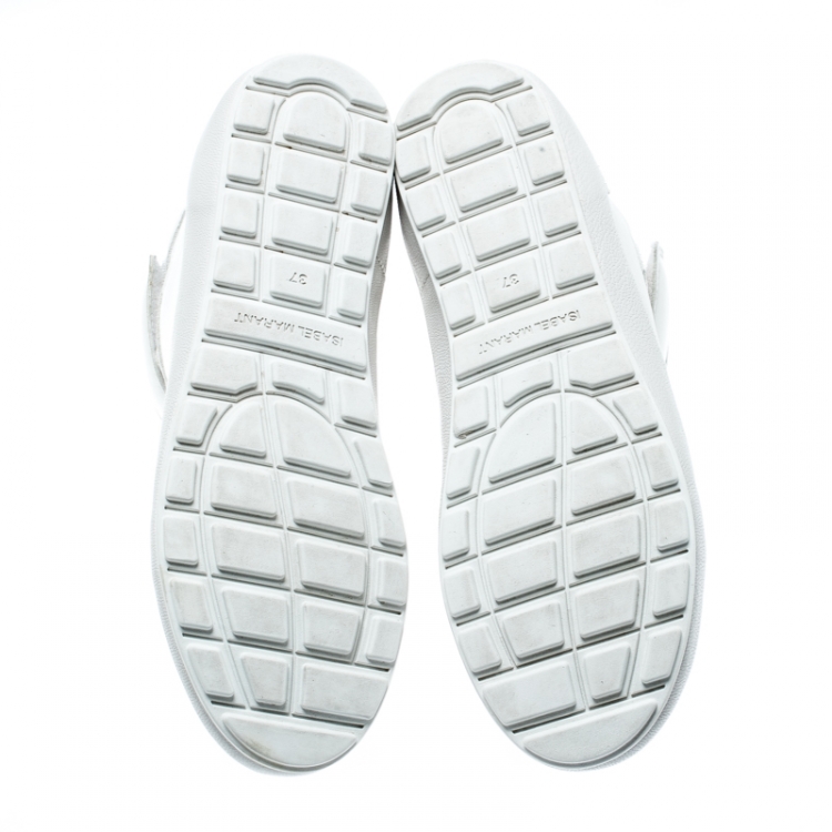 Pre Owned Isabel Marant White Leather And Suede Bessy High Top Sneakers Size 37