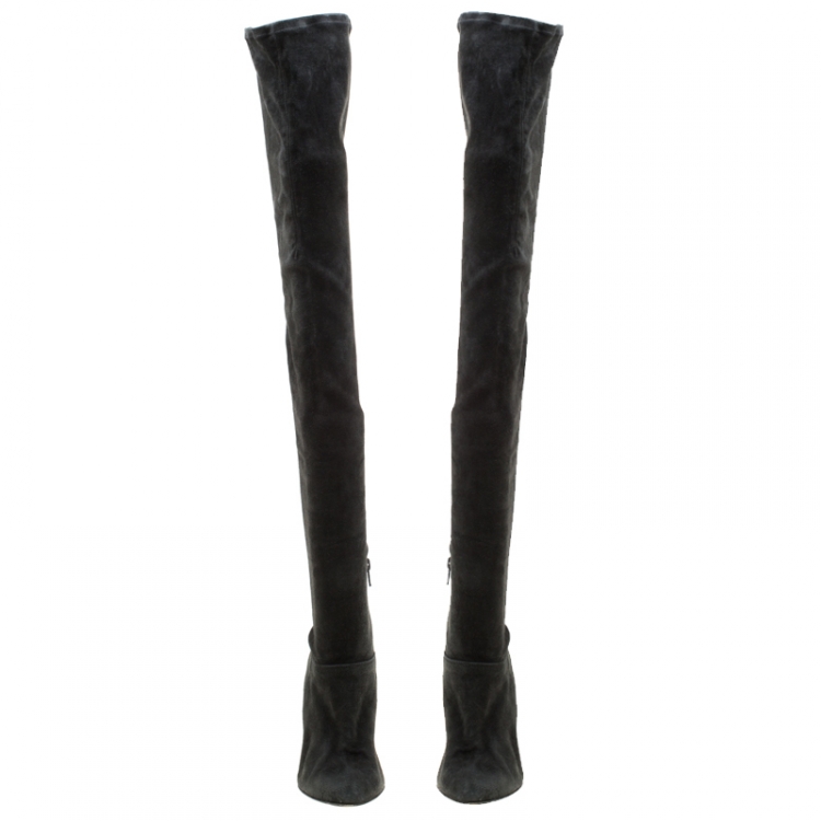Pre Owned Isabel Marant Grey Stretch Suede Brenna Thigh Length Boots Size 39