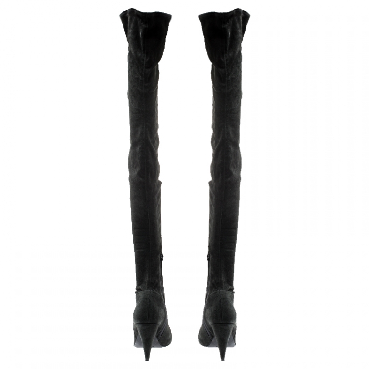 Pre Owned Isabel Marant Grey Stretch Suede Brenna Thigh Length Boots Size 39