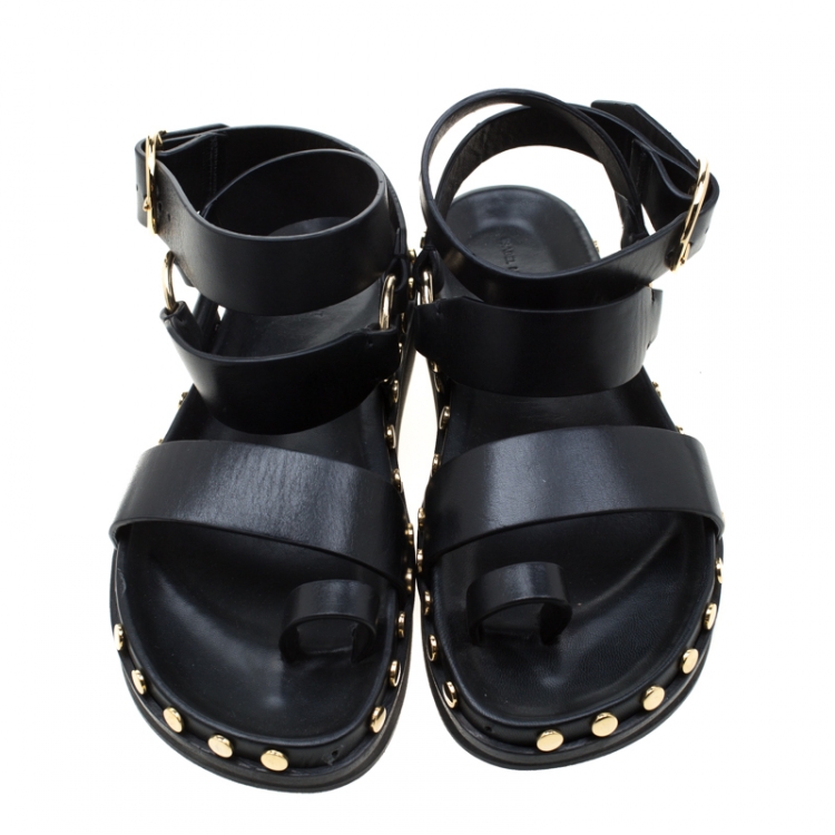 مملوكة مسبقًا Isabel Marant Black Leather Nirvy Stud Trim Platform Sandals Size 40