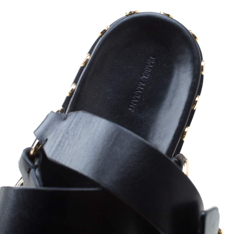 مملوكة مسبقًا Isabel Marant Black Leather Nirvy Stud Trim Platform Sandals Size 40