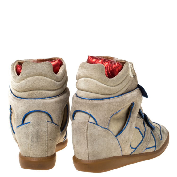 Pre Owned  Isabel Marant Grey/Blue Suede Bekette Wedge Sneakers Size 38