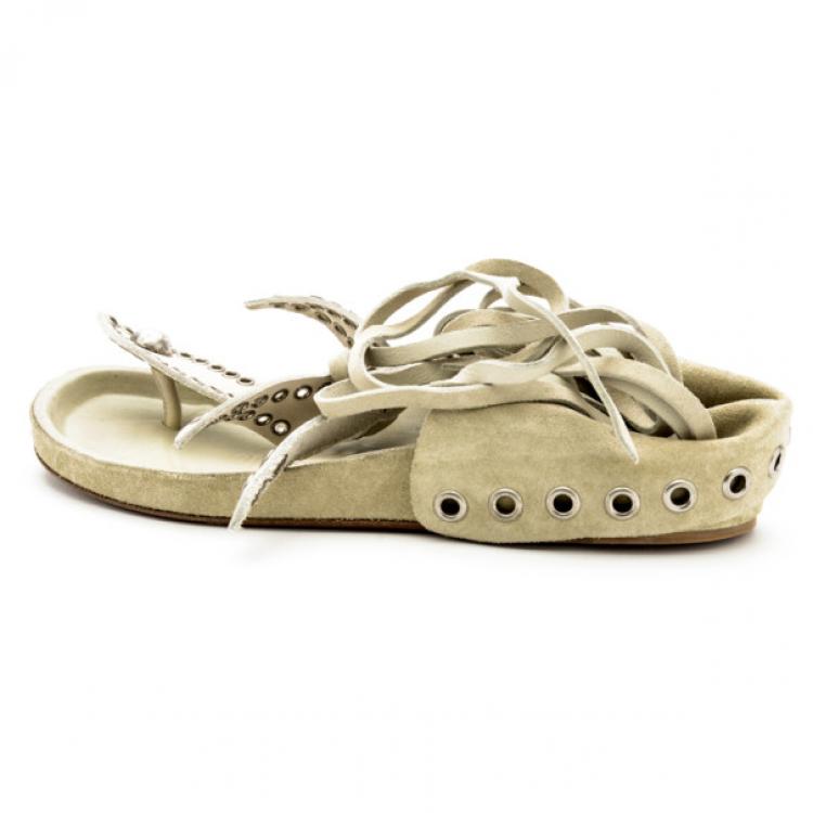 Pre Owned Isabel Marant White Leather Edris Bow Tie Sandals Size 37