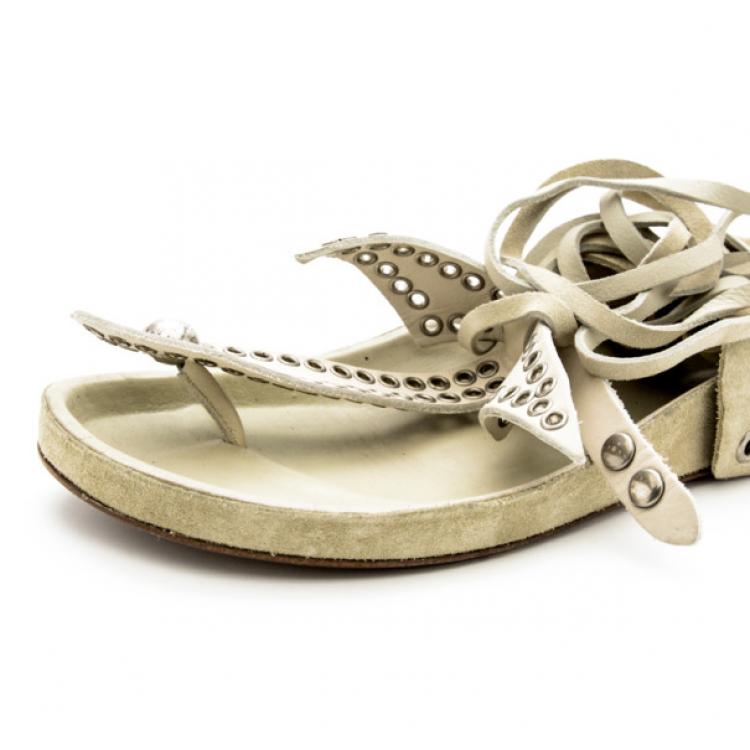 Pre Owned Isabel Marant White Leather Edris Bow Tie Sandals Size 37