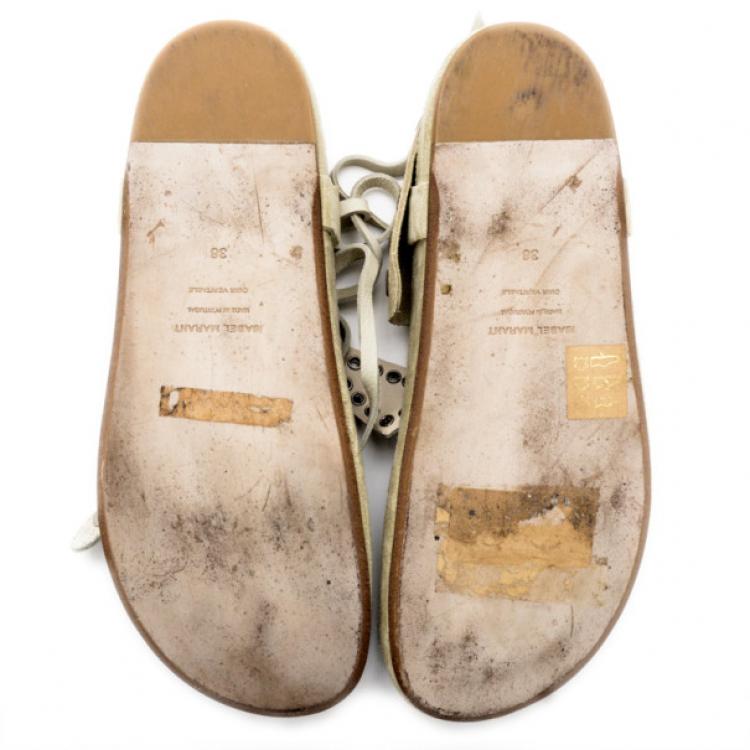 Pre Owned Isabel Marant White Leather Edris Bow Tie Sandals Size 37