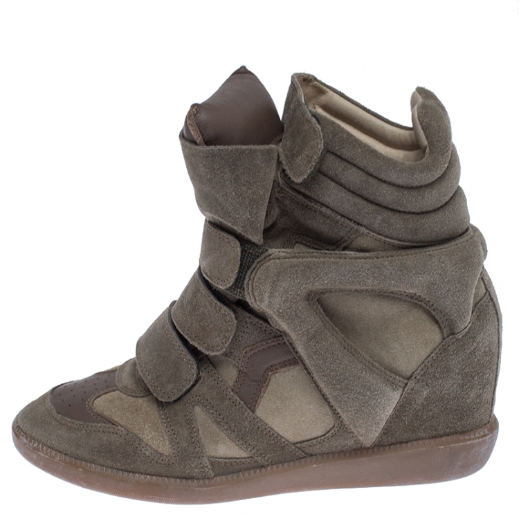 Isabel Marant Olive Suede And Leather Trim Bekett Wedge Sneakers Size 37 Marant | TLC