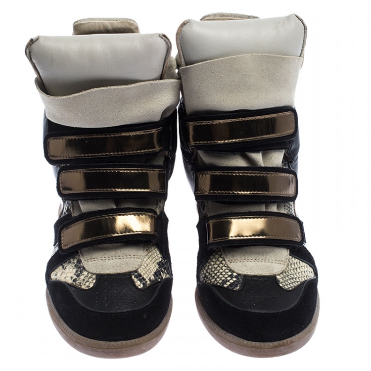 Pre Owned Isabel Marant Suede And Python Embossed Leather Bekett Wedge Sneaker Size 40