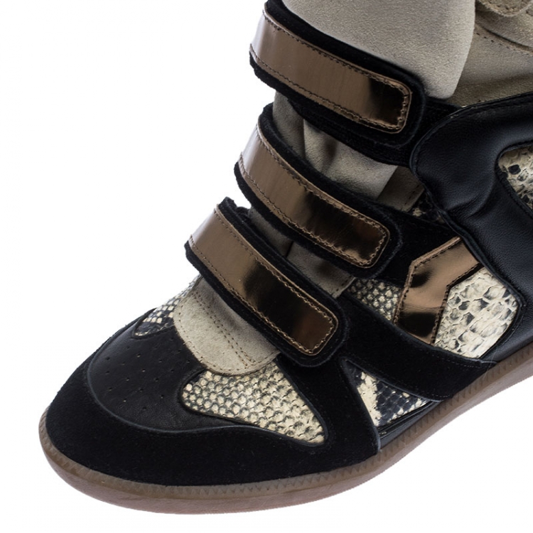 Pre Owned Isabel Marant Suede And Python Embossed Leather Bekett Wedge Sneaker Size 40
