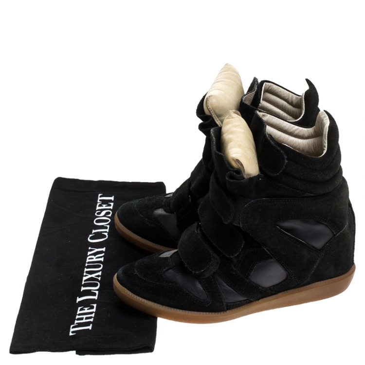 Pre Owned Isabel Marant Black Suede and Leather Bekett Wedge Sneakers Size 35