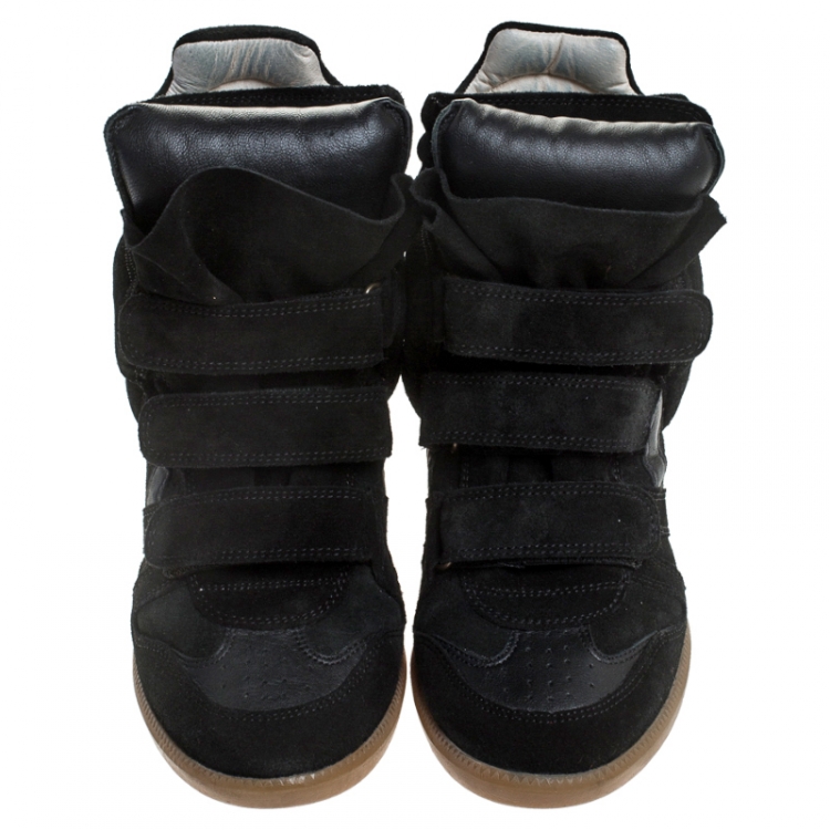 Pre Owned Isabel Marant Black Suede And Leather Bekett Wedge Sneakers Size 39