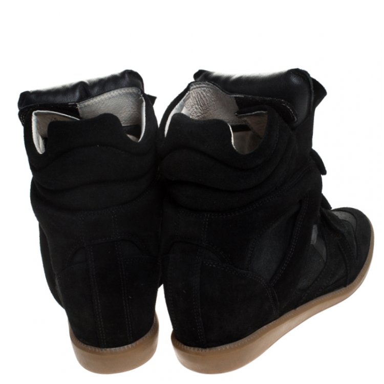 Pre Owned Isabel Marant Black Suede And Leather Bekett Wedge Sneakers Size 39