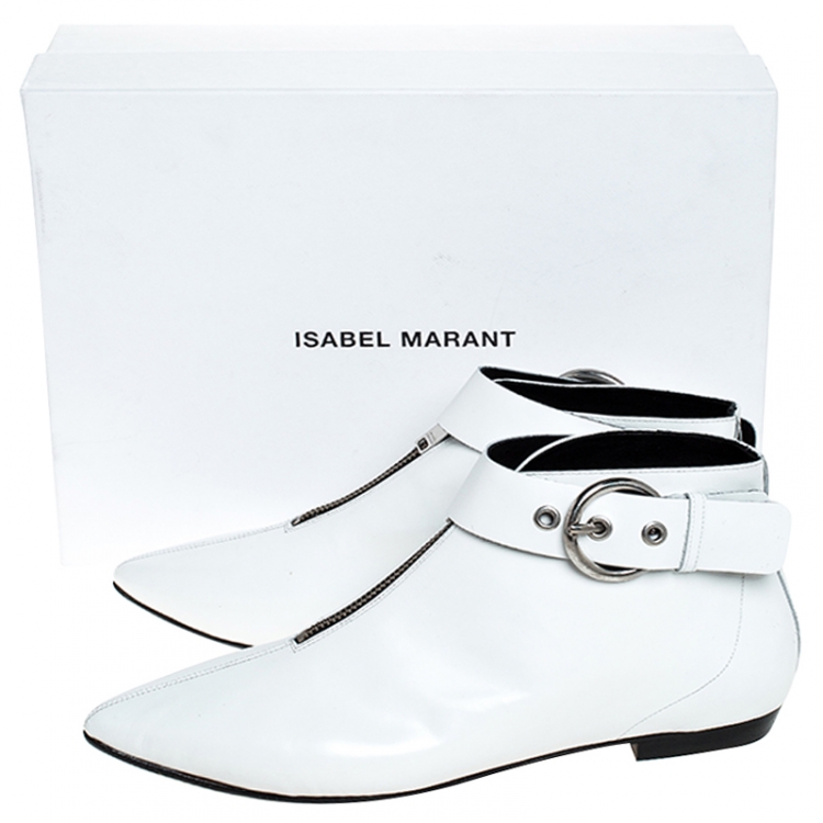 Pre Owned Isabel Marant White Leather Rilows Ankle Boots Size 40
