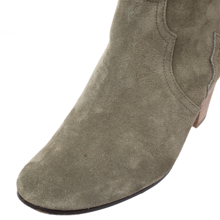 Pre Owned Isabel Marant Khaki Suede Dicker Ankle Boots Size 38