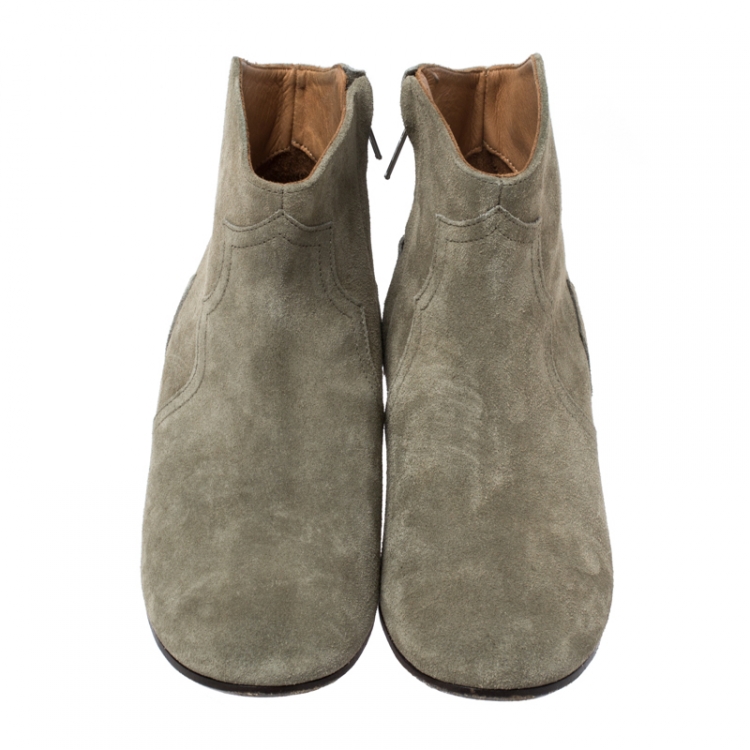 Pre Owned Isabel Marant Khaki Suede Dicker Ankle Boots Size 38