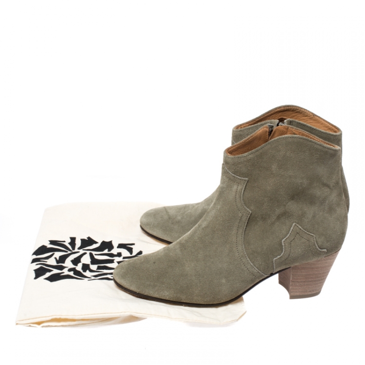 Pre Owned Isabel Marant Khaki Suede Dicker Ankle Boots Size 38
