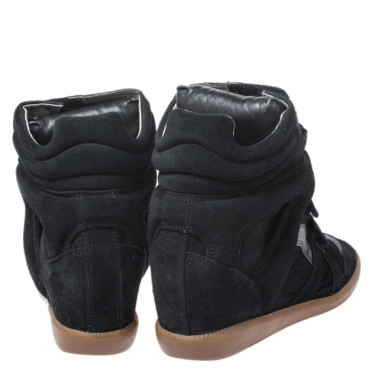 Pre Owned Isabel Marant Black Suede And Leather Trim Bekett Wedge Sneakers Size 37