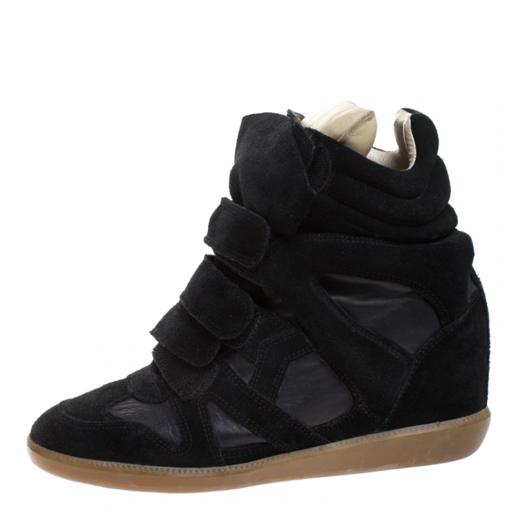 Pre Owned Isabel Marant Black Suede And Leather Bekett Wedge Sneakers Size 38