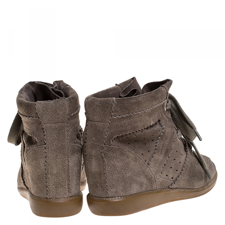 Pre Owned Isabel Marant Grey Suede Leather Bobby Wedge Lace Up Sneakers Size 38