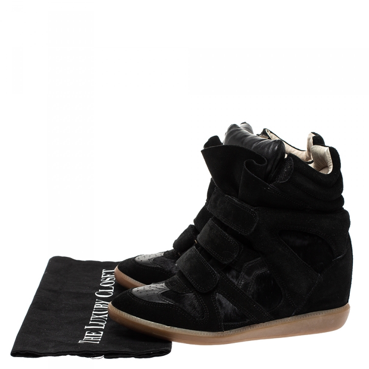 Pre Owned Isabel Marant Black Suede And Leather Bekett Wedge Sneakers Size 38