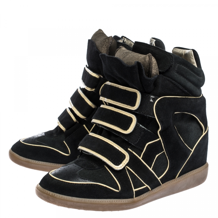Pre Owned Isabel Marant Two Tone Suede and Leather Bekett Wedge Sneakers Size 38