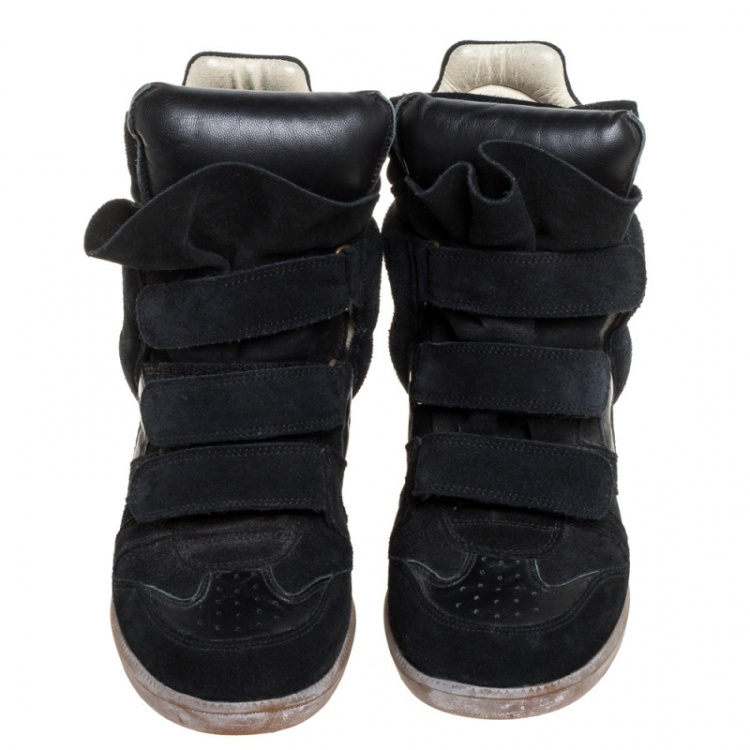 Pre Owned Isabel Marant Black Suede Leather Beckett Wedge High Top Sneakers Size 39