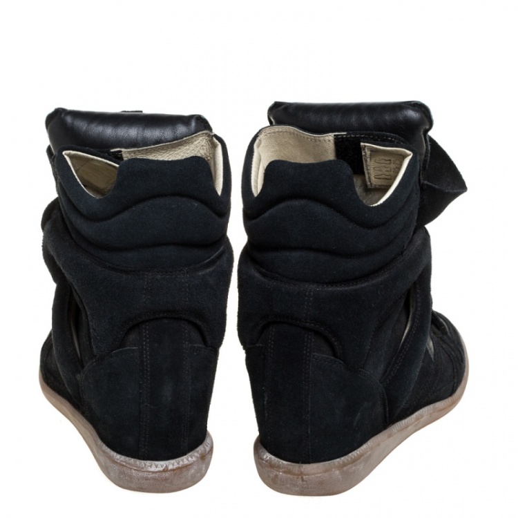 Pre Owned Isabel Marant Black Suede Leather Beckett Wedge High Top Sneakers Size 39
