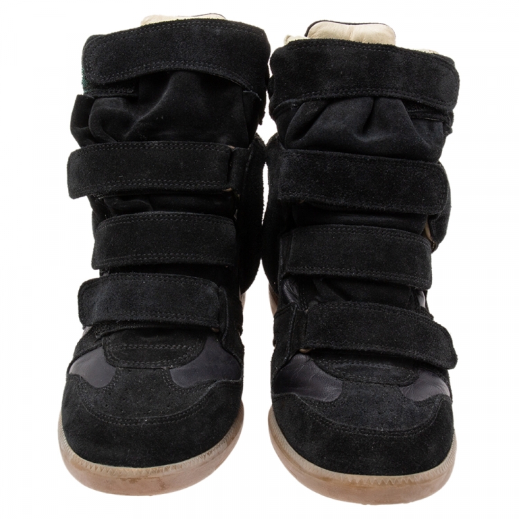 Pre Owned Isabel Marant Black Suede and Leather Bekett Wedge Sneakers Size 41