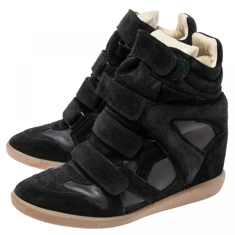 Pre Owned Isabel Marant Black Suede and Leather Bekett Wedge Sneakers Size 41