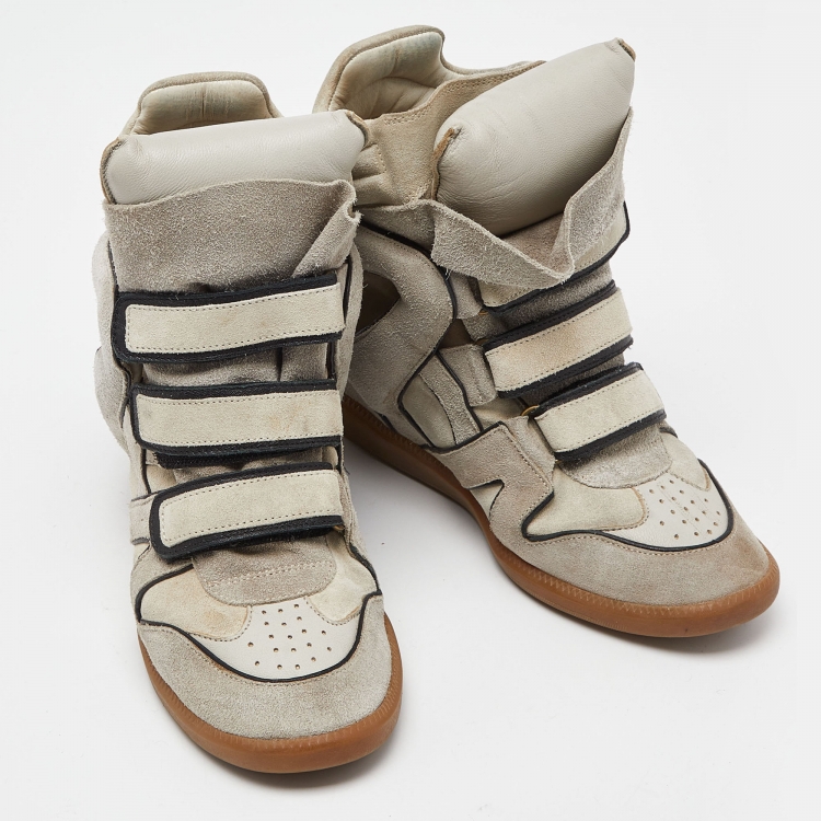 Pre Owned Isabel Marant Grey/Beige Suede and Leather Wedge Sneakers Size 39