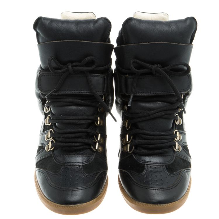 Pre Owned Isabel Marant Black Suede And Leather Bekett Wedge Sneakers Size 36