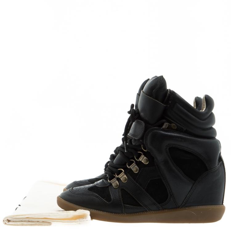 Pre Owned Isabel Marant Black Suede And Leather Bekett Wedge Sneakers Size 36
