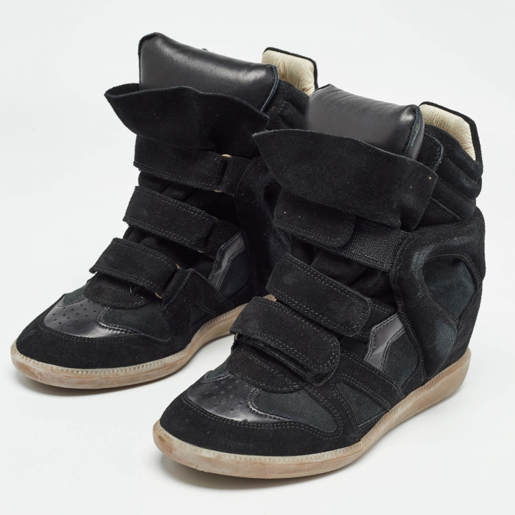 مملوكة مسبقًا Isabel Marant Black Suede and Leather Bekett Wedge Sneakers Size 39
