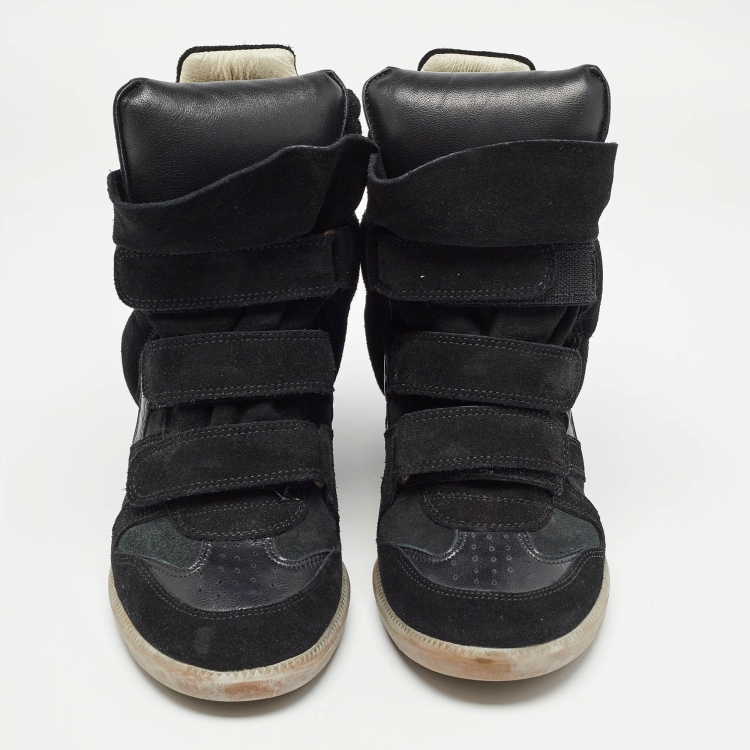 مملوكة مسبقًا Isabel Marant Black Suede and Leather Bekett Wedge Sneakers Size 39