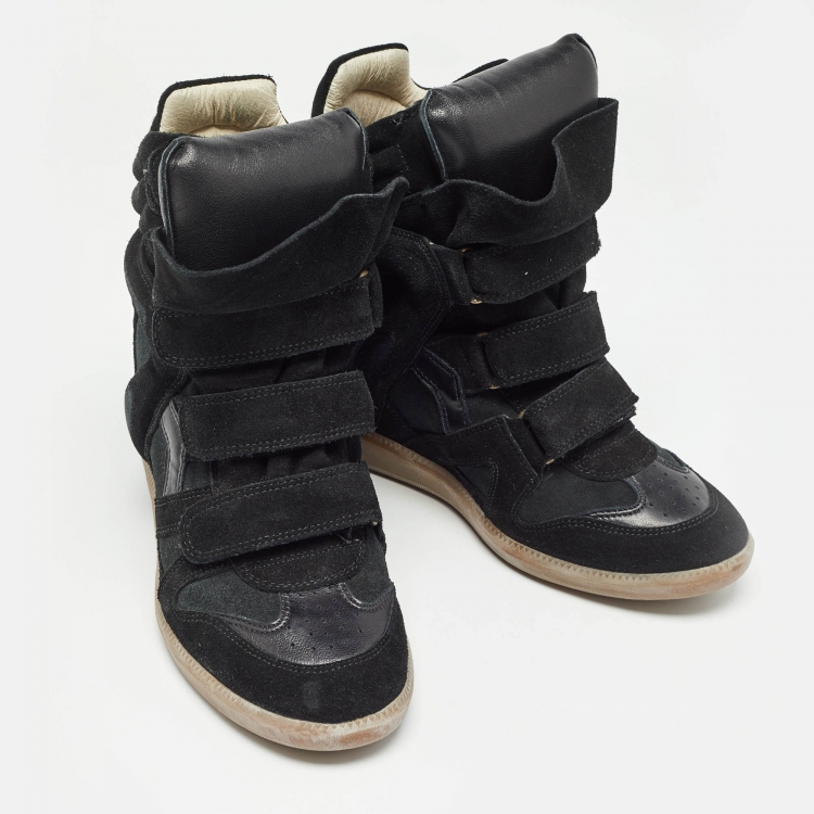 مملوكة مسبقًا Isabel Marant Black Suede and Leather Bekett Wedge Sneakers Size 39