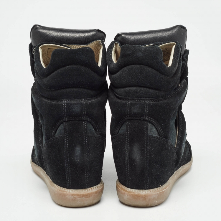 مملوكة مسبقًا Isabel Marant Black Suede and Leather Bekett Wedge Sneakers Size 39