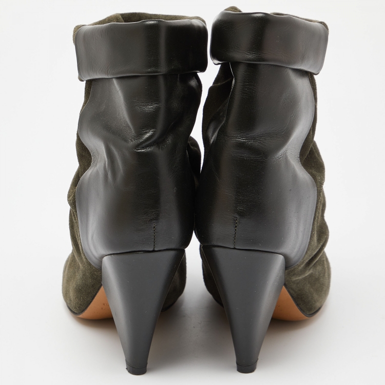 Pre Owned Isabel Marant Black/Grey Suede and Leather Andrew Ankle Boots Size 39