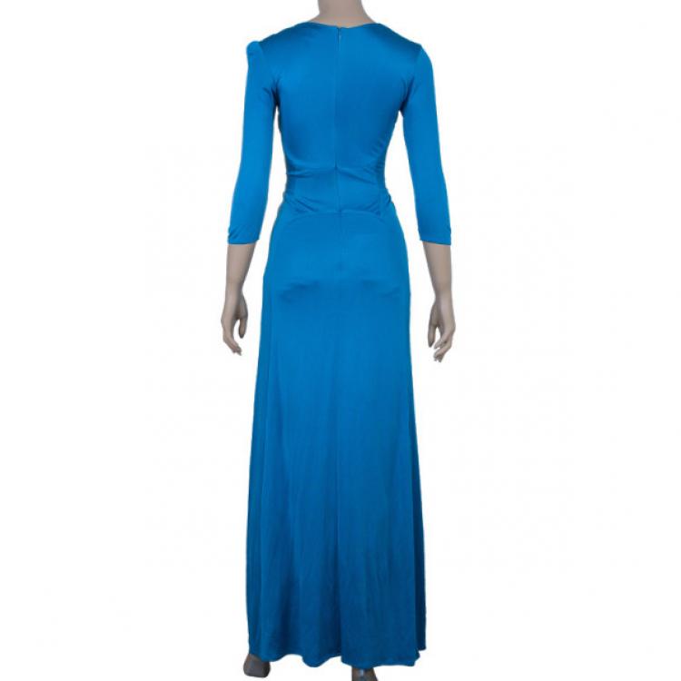 Pre Owned Issa Blue Silk Jersey Draped Maxi Dress S