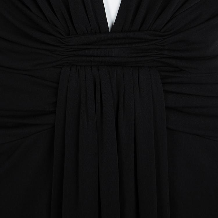 Pre Owned Issa Black Silk Jersey Plunged Neck Gathered Maxi Dress S